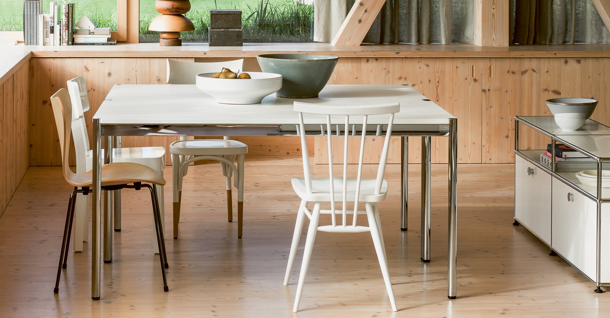 USM Haller table pearl gray white laminate (T59)