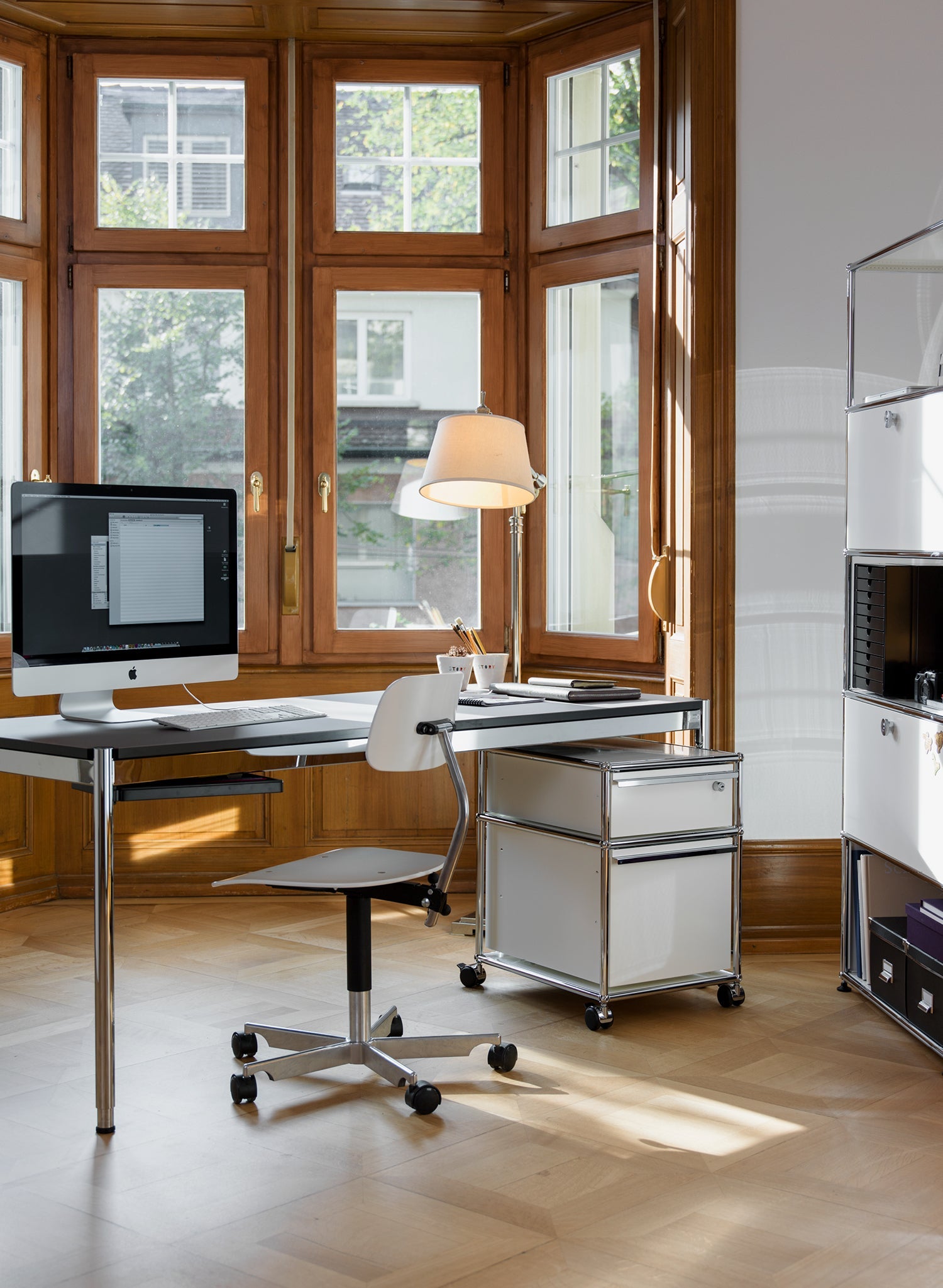 USM Haller table pearl gray white laminate (T59)